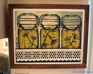 Signed JUDITH WELK 1974 Tomatoes and Pickles Mixed Media Paintings Set