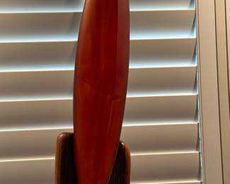 "Amber Demure" Stretched Glass Face on Wood Base Sculpture by STEPHEN CLEMENTS