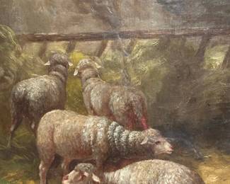 19th Century Antique Signed HENRY CAREY Pastoral Landscape with Sheep Grazing Oil on Canvas
