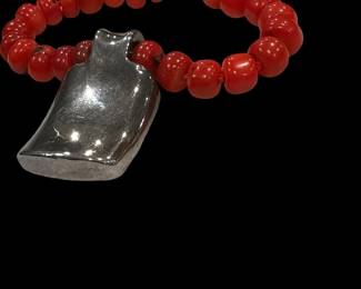 SIMON SEBBAG Sterling Silver and Red Coral Beads Necklace