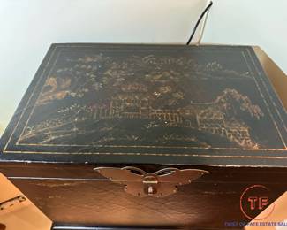 Chinoiserie Cabinet with Brass Butterfly Lock on Stand