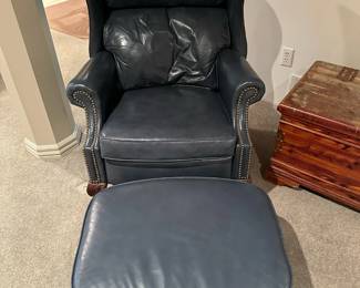 BRADINGTON YOUNG Leather Pushback Recliner with Ottoman
