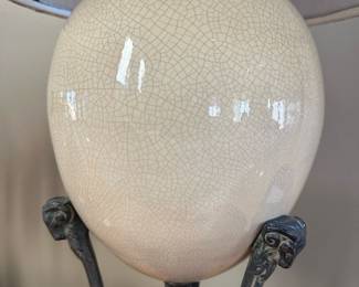 Antique Egg Shell Lamp with Figural Ram Heads