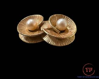 Vintage 14K GOLD Spirals and Pearl Earrings