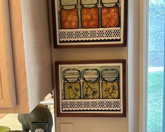 Signed JUDITH WELK 1974 Tomatoes and Pickles Mixed Media Paintings Set