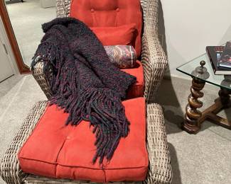 Vintage Wicker Armchair with Matching Ottoman