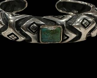 Handmade DLM Sterling Silver with Turquoise Accent Cuff Bracelet by DIAN MALOUF