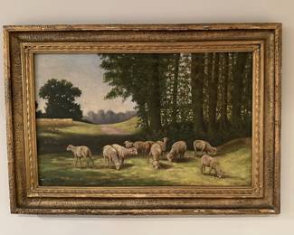 19th Century Antique Signed ORLOWSKI Pastoral Landscape with Sheep Grazing Oil on Canvas