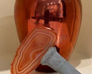 MARK HINES Glass Art Vase with Geode Stopper