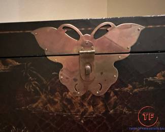 Chinoiserie Cabinet with Brass Butterfly Lock on Stand