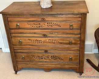 1870's EASTLAKE Spoon Carved Dresser with Cove-and-Pin Joint Drawers