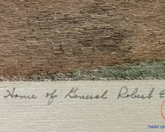 Signed Hand-Tint Etching "The Home of General Robert E. Lee" (Arlington House)