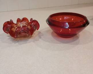 Murano Amberina Ashtray                                                                                                                                                        Ruby Red Glass Bowl