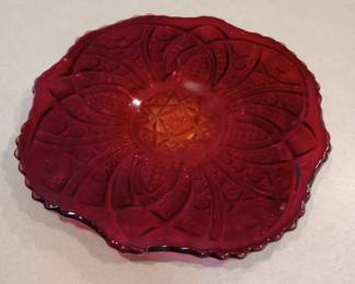 Red Sunset Carnival Glass Footed Platter