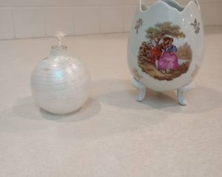 Hand Blown Glass Oil Lamp                                                                                              Limoges Egg Shaped Vase                                                                                                                                                