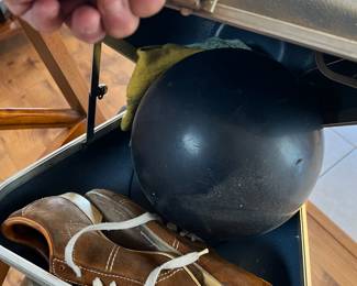 VINTAGE BOWLING BALL AND SHOES