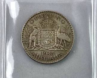 1943 Australia Silver Florin, WWII Era Coin