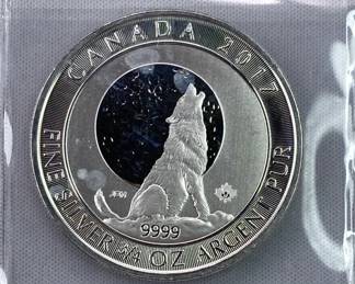 2017 999 Silver 3/4 oz Howling Wolf