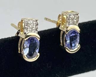 14K Yellow Gold Tanzanite & Diamond Earrings