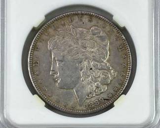 1889 Morgan Silver Dollar in Holder, AU, US $1 Coi