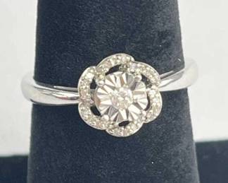 925 Silver Flower Design Diamond Ring