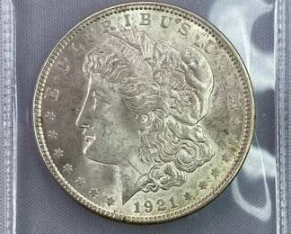 1921 Morgan Silver Dollar, US $1 Coin, AU-UNC