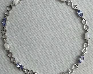 10K White Gold Fire Opal & Tanzanite Heart Link Br