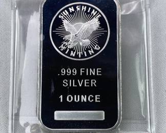 1oz Silver Bar, Sunshine Minting .999 Fine