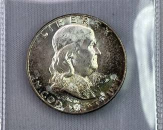 1955 Franklin Silver Half Dollar, UNC w/ Tone