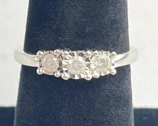 925 Silver Triple Stone Diamond Ring
