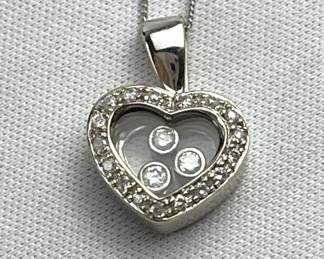 10K White Gold & Floating Diamond Pendant Necklace