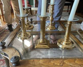  . . . nice collection of brass candle sticks -- Baldwins?