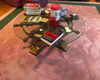 . . . one-of-a-kind ship's wheel coffee table