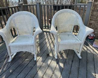 *	#105	Set of 2 white wicker rockers	 $50.00 				