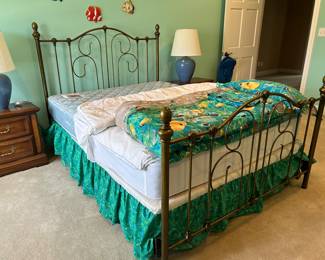 #82	Queen iron bed with headboard, Sealy Posturepedic mattress and bedding	 $150.00 	