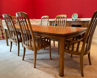 	#1	Dining table with 6 chairs and pads 60-100x42x29	 $375.00 				