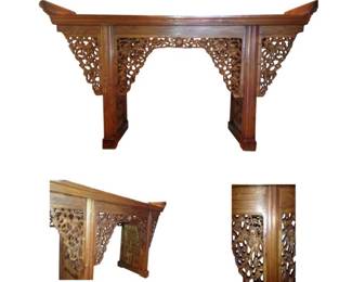 Late Qing Yellow Elm Altar Table with Triple Floating Side Panels, CIRCA 1890,  37½”H x 68”W x18¾”D
ALT-05B