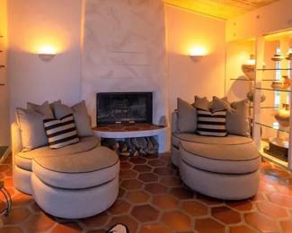 FP Rm with Custom Upholstered Chairs w Ottomans, Pillows