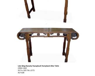 Late Qing Dynasty Huanghuali Humpback Altar Table
CIRCA 1920,  55”H x 32½”W x 15”D,  ALT-02B