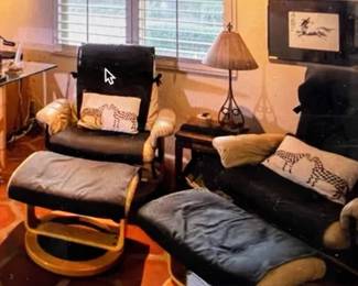 Chairs_Fabric Covered Leather Chairs w Ottomans