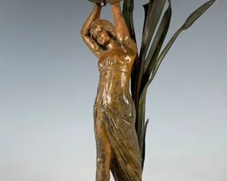 Art Nouveau lady figural shell lamp