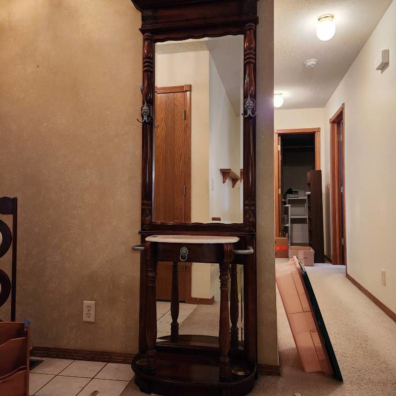 Beautiful curved hall tree with marble top 81 x 26 x 10