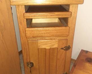 Small wooden cabinet with 2 drawers and bottom storage. 31 x 18 x 14