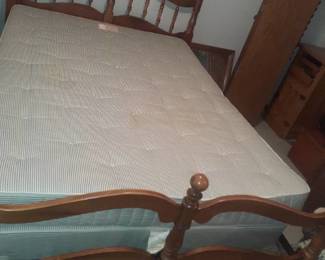 Full size bed. Mattress, box springs and headboard and footboard. 42 x 57 x 81. Mattress has a few stains. See pictures