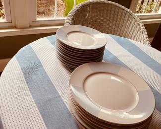 Plate Blue/ off white Porcelain China, 8 dinnerplates: 11 salad diswasher proof