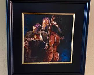 Night music origianl oil on panel in fine art gallery wood with gold filet frame 13"x 13"