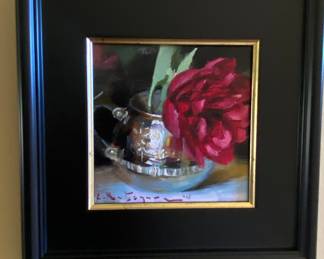 Scarlett and Silver Gallery Showcase featured painting original oil in matte black wood gallery frame 13" x13" framed