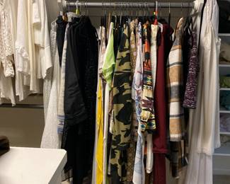 I/8 of the clothing that will be at the sale Women's size S/M and one size" sweaters skirts dress blouses scarves, shoes size 8-8 1/2 all worn once, never or a few times