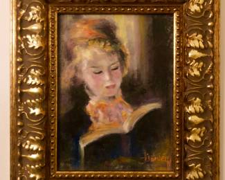 "The Reader" original oil from gallery owner's private collection -Sublime! In sold wood and hand --applied European custom gold frame