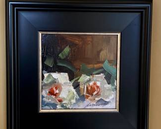 "A Perfect Pair" original oil on board framed 11x11"
